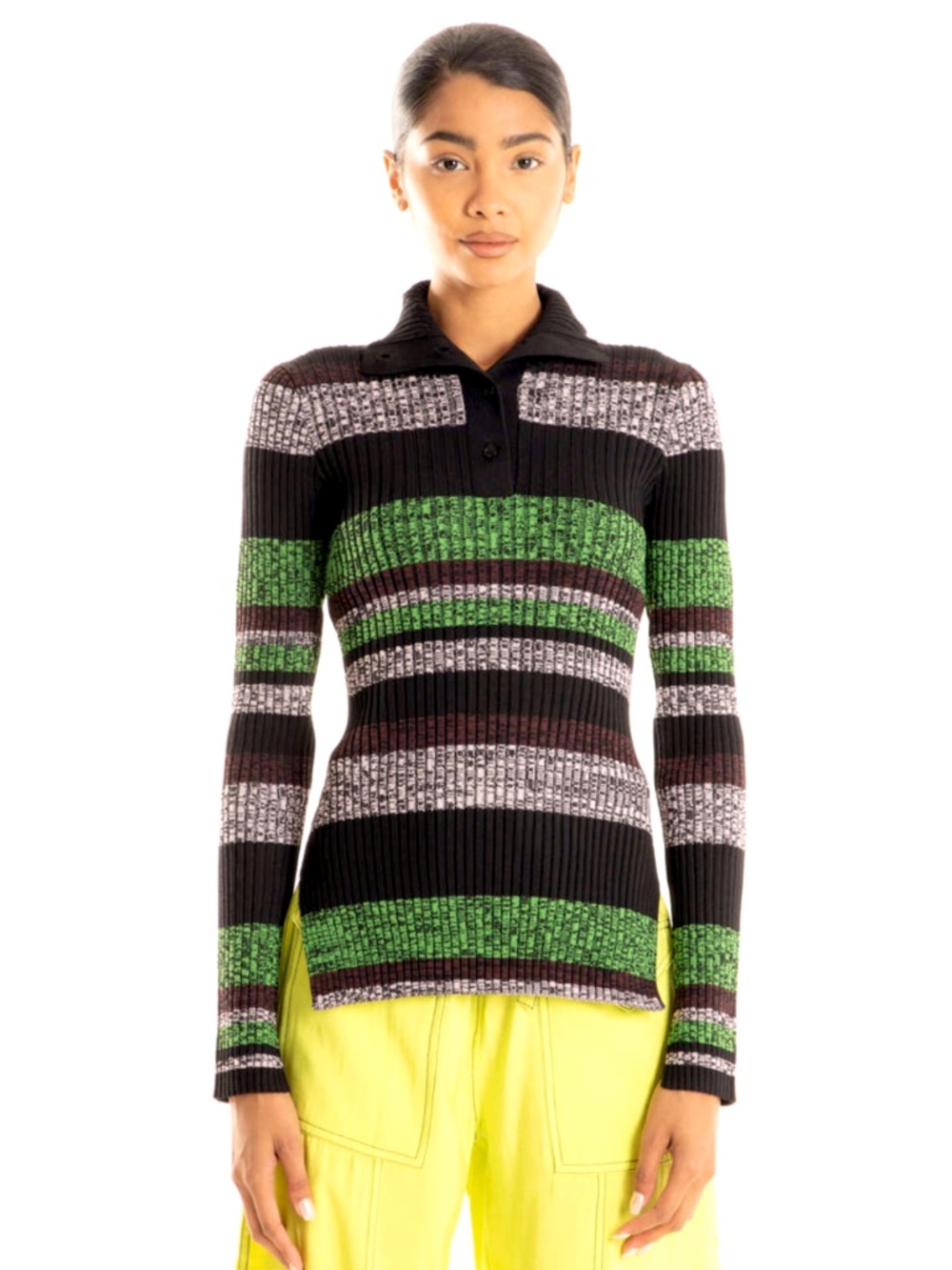 Ganni Button Up Stripe Sweater in Multi / Size S